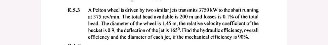 Solved E.5.3 A Pelton wheel is driven by two similar jets | Chegg.com