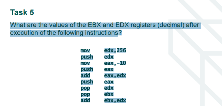 Solved Task 5 5 What Are The Values Of The Ebx And Edx