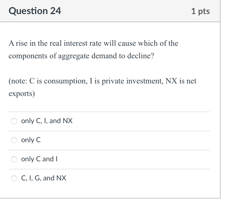 Solved A rise in the real interest rate will cause which of | Chegg.com