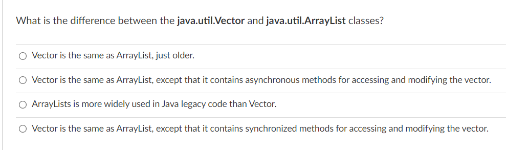 Solved What is the difference between the java.util. Vector | Chegg.com