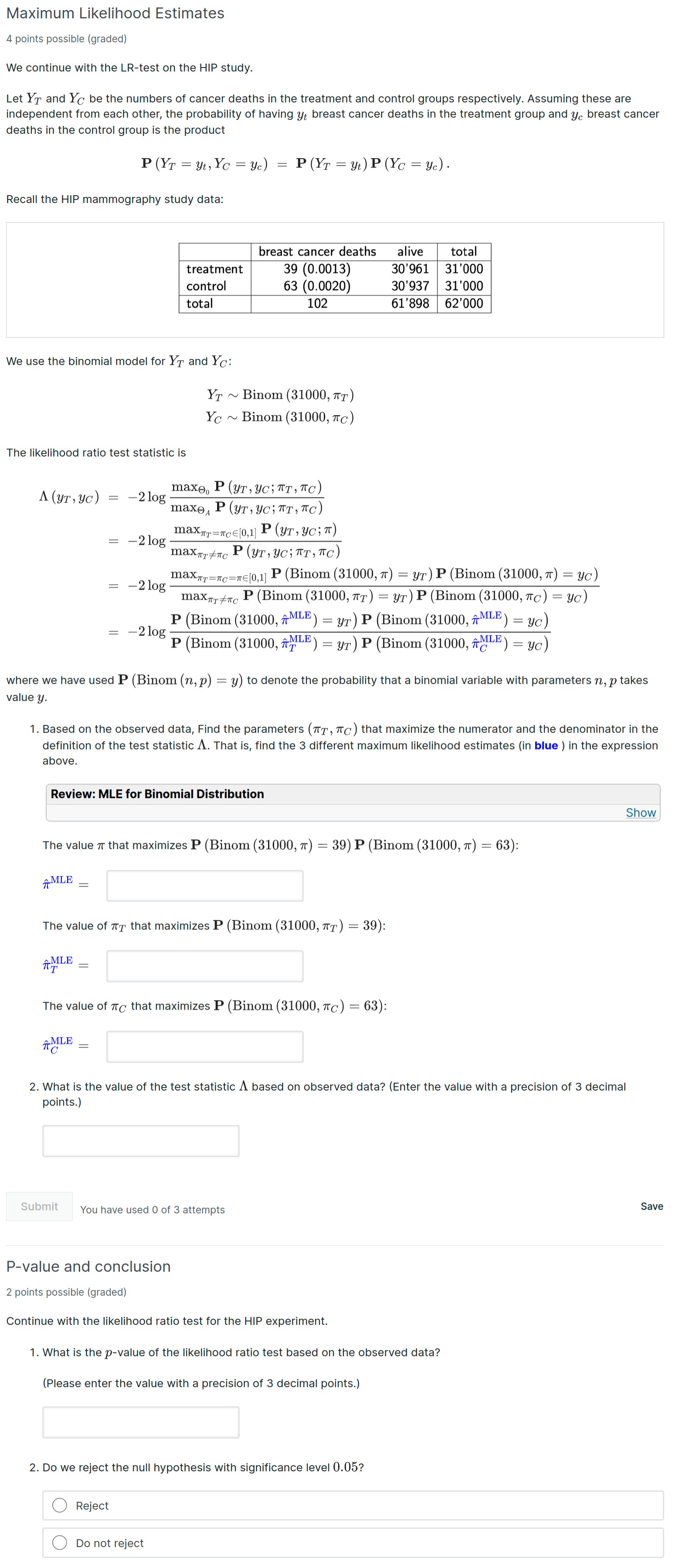 Solved Maximum Likelihood Estimates 4 points possible | Chegg.com