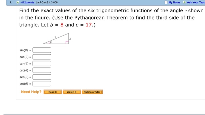 Solved Find The Exact Values Of The Six Trigonometric 5740