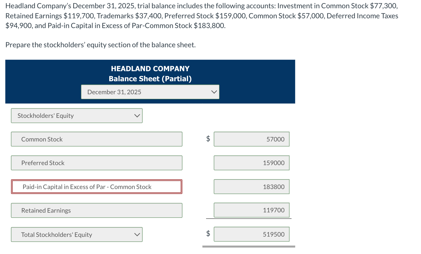 Solved Headland Company's December 31, 2025, trial balance