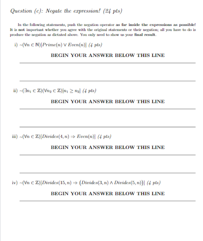 Question C Negate The Expression 24 Pts In T Chegg Com