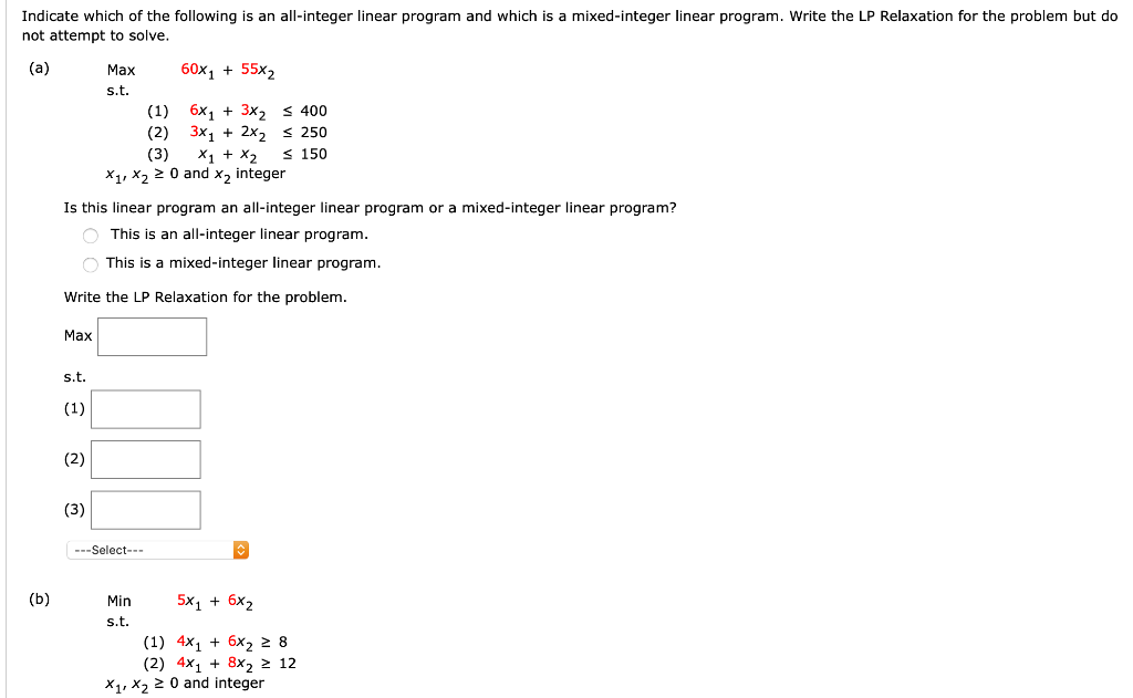 Solved Indicate which of the following is an all-integer | Chegg.com