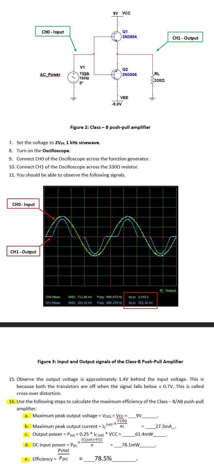 Solved Figure 2 Class B pushpull amplifier 7. Set the