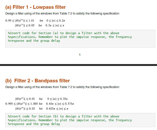 Solved Matlab Project 4: FIR Filter Design For thls project, | Chegg.com