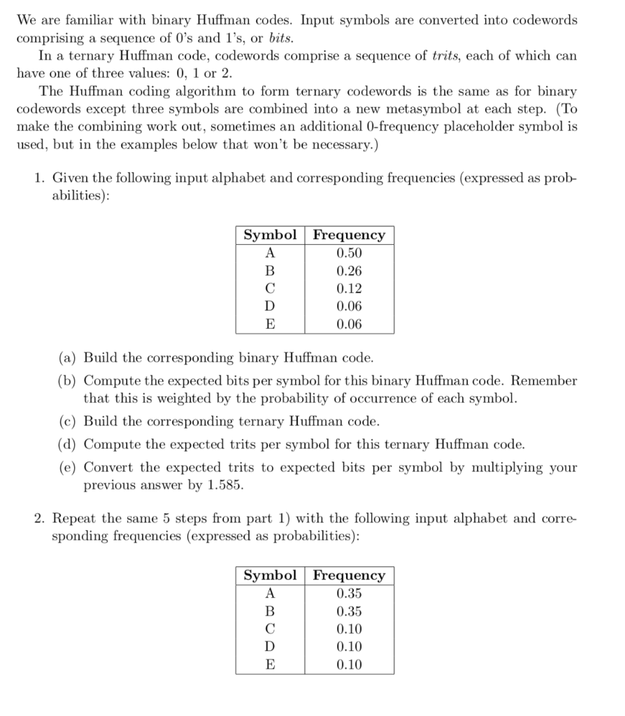 We Are Familiar With Binary Huffman Codes. Input | Chegg.com