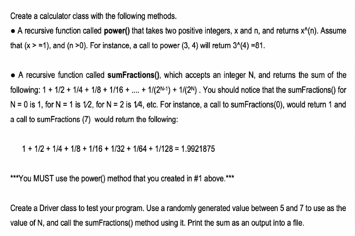 Solved Create a calculator class with the following methods. | Chegg.com