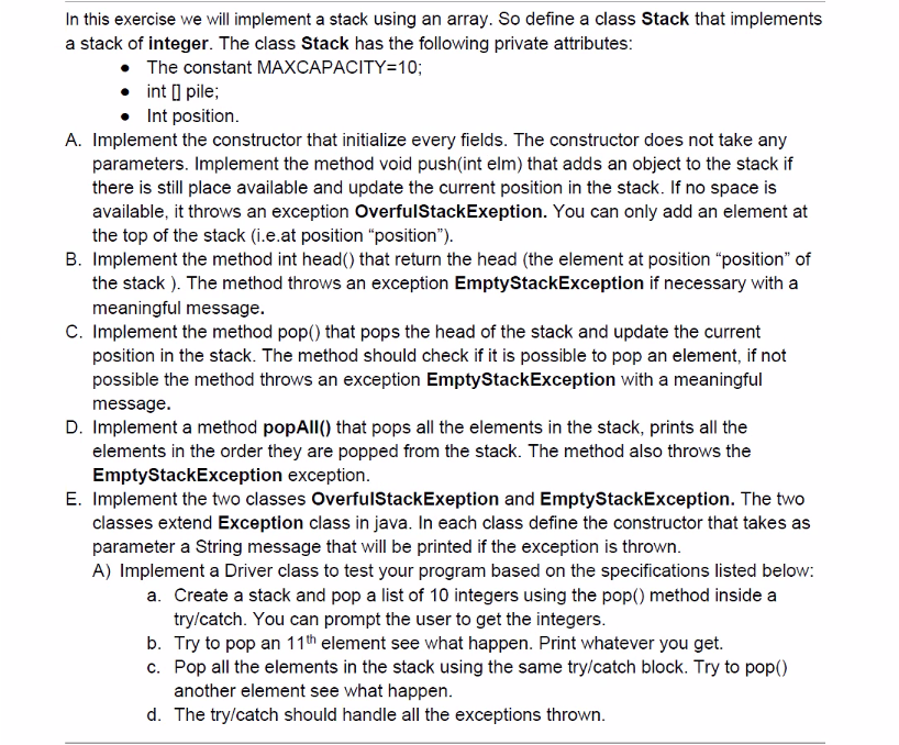 Solved In This Exercise We Will Implement A Stack Using An | Chegg.com