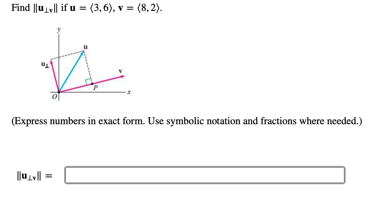 Solved Find ||u1v|| if u = (3,6), v = (8,2). u ten X | Chegg.com