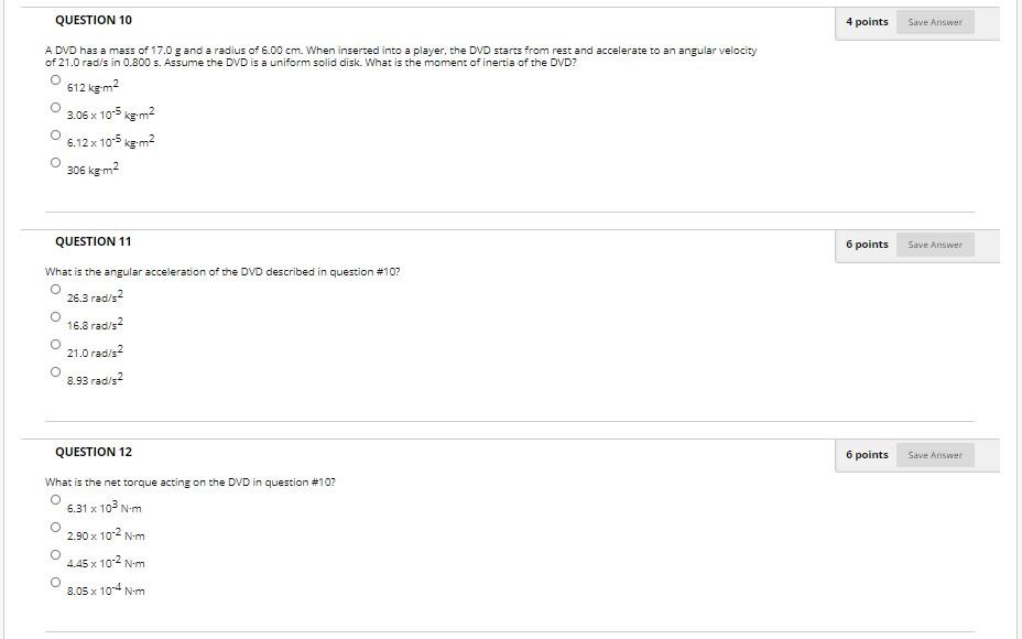 Solved 4 Points Save Answer Question 10 A Dvd Has A Mass Chegg Com
