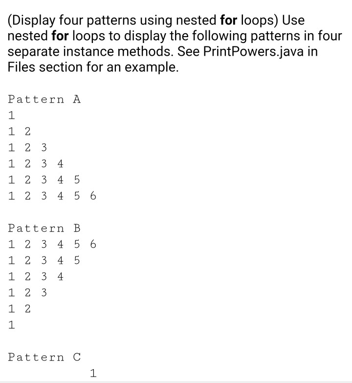 solved-display-four-patterns-using-nested-loops-use-neste