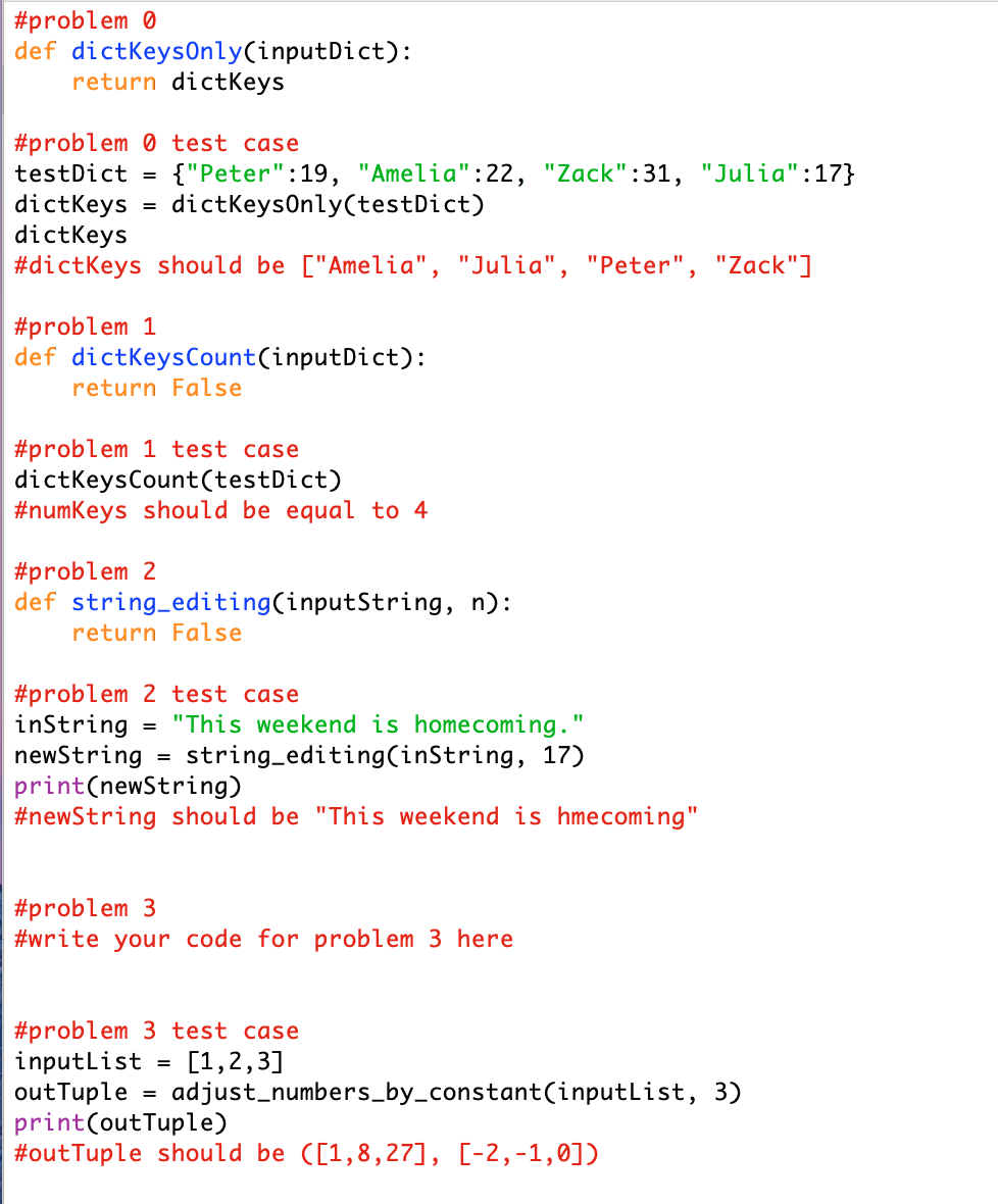 Solved 0. Write a function named dictKeysOnly that takes in | Chegg.com