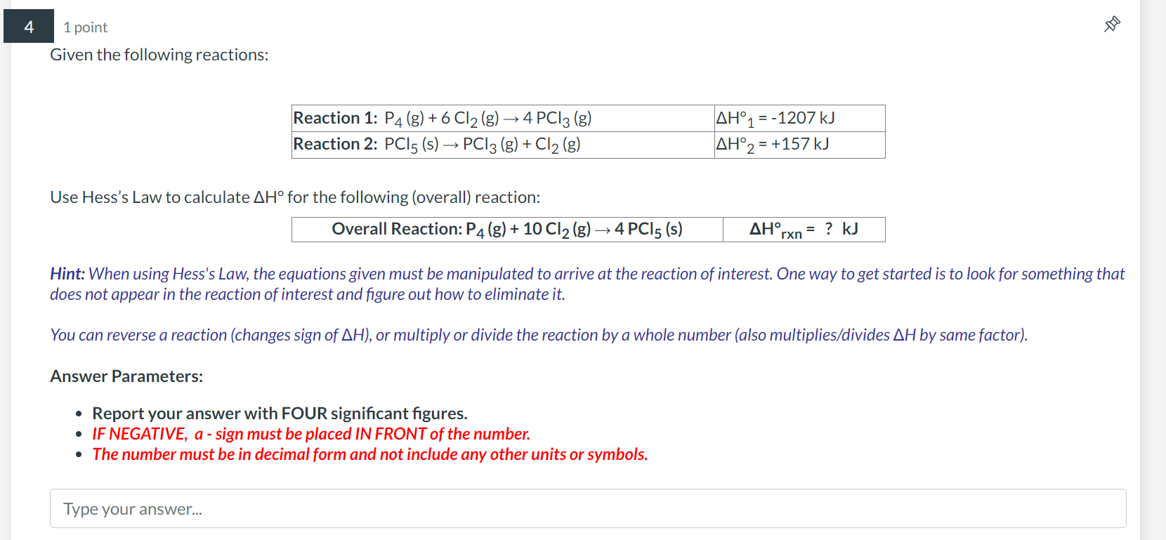 Solved Given the following reactions: Use Hess's Law to | Chegg.com