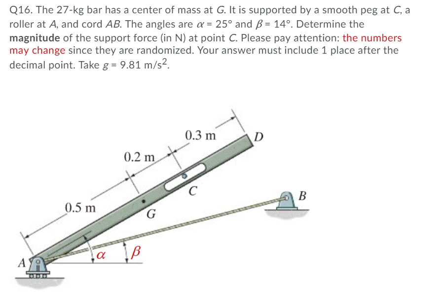 Solved Q16 The 27 Kg Bar Has A Center Of Mass At G It I Chegg Com