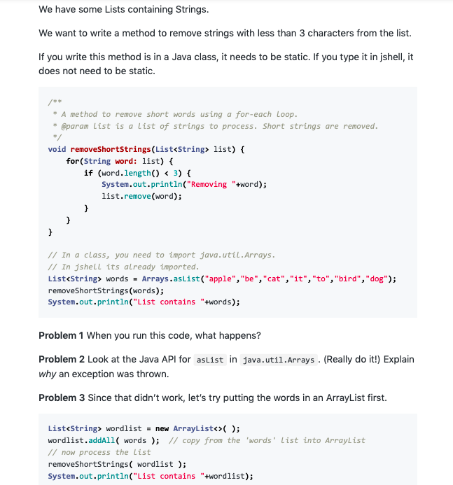 Solved We have some Lists containing Strings. We want to | Chegg.com image.
