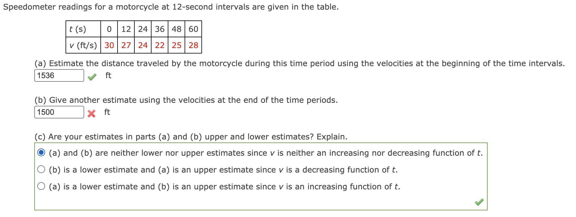 Solved Speedometer readings for a motorcycle at 12second