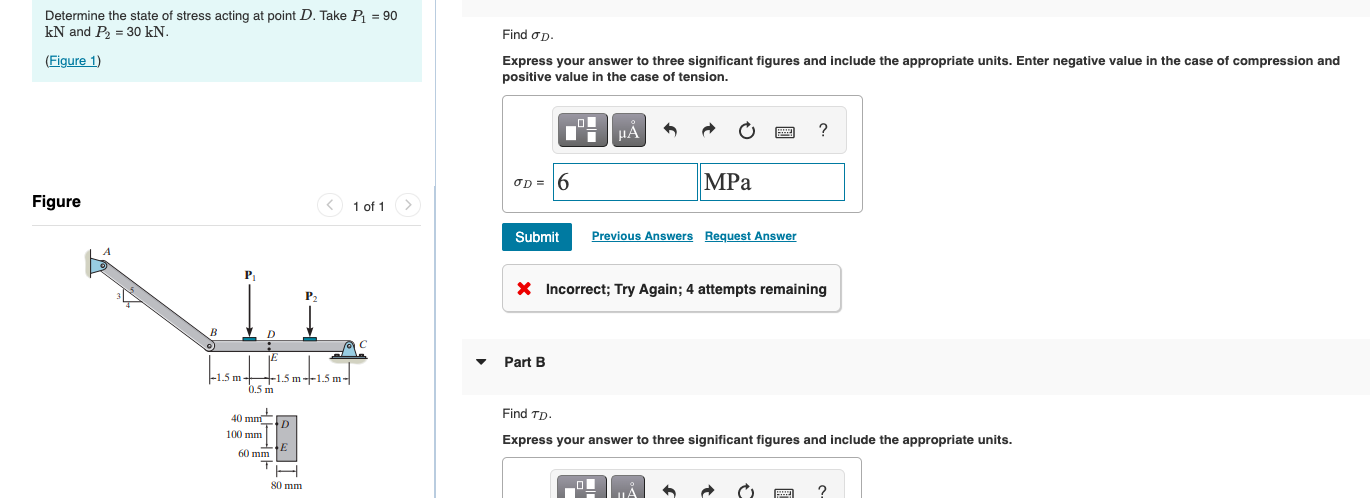 Solved Determine The State Of Stress Acting At Point D. Take | Chegg.com