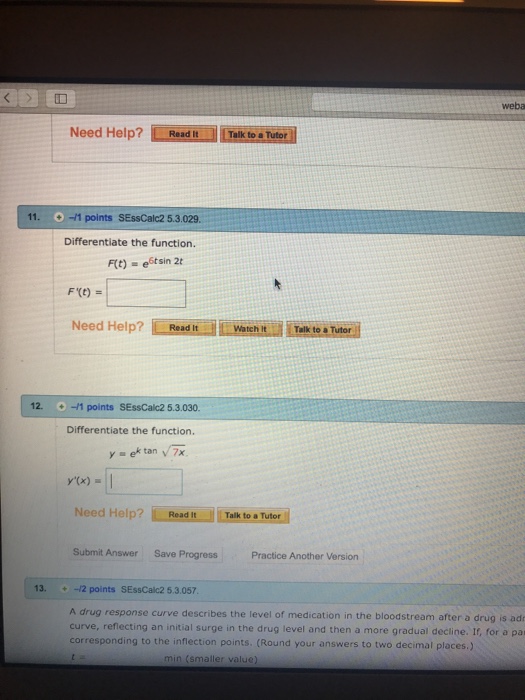 Solved weba Need Help? Read It 1tu Talk to a Tutor 11. -1 | Chegg.com