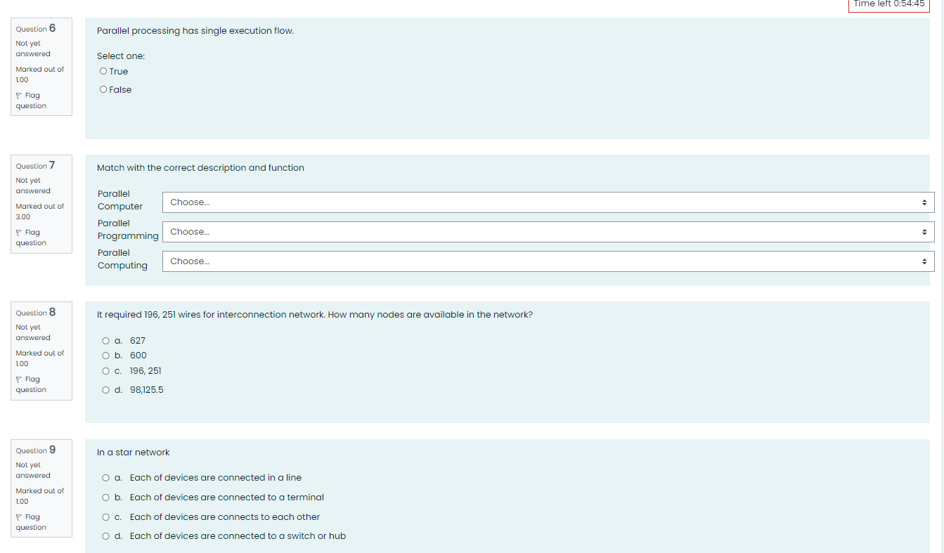 Solved Time left 0:54:45 Parallel processing has single | Chegg.com