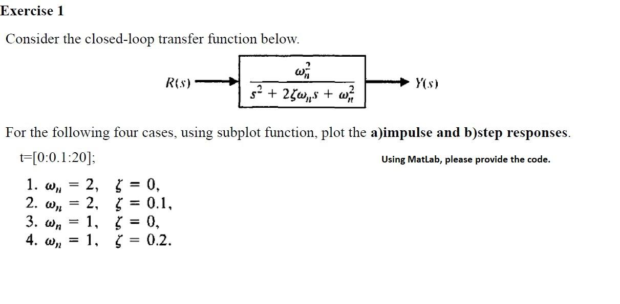 Solved Exercise 1 Consider the closed-loop transfer function | Chegg.com