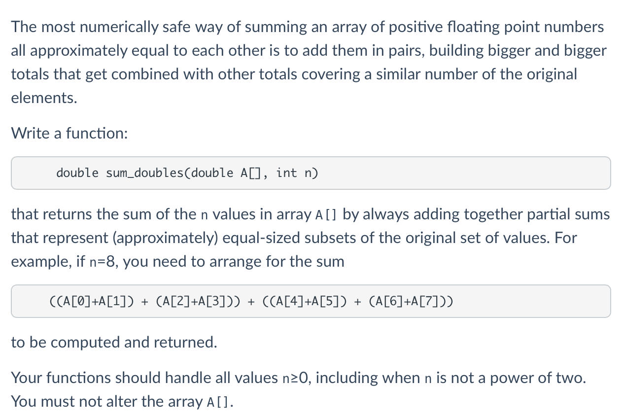 Solved The most numerically safe way of summing an array of | Chegg.com