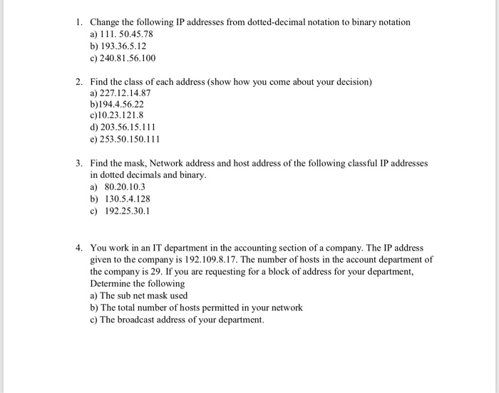 find the class of the following ip addresses