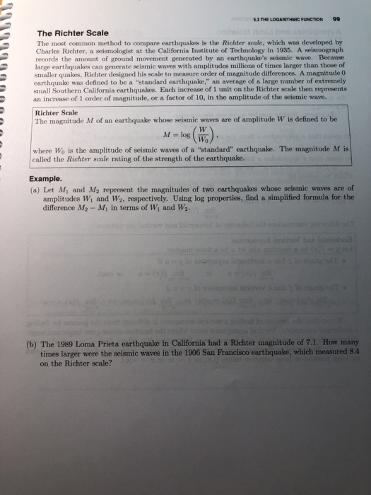 Solved 53 THE LOGARITHMIC FUNCTION 99 The Richter Scale The | Chegg.com