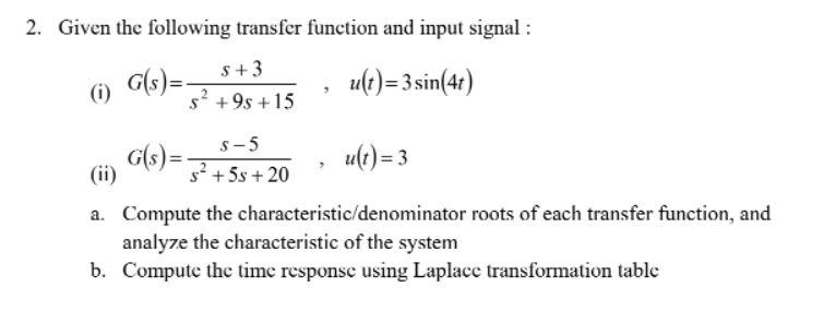 Solved 2. Given the following transfer function and input | Chegg.com