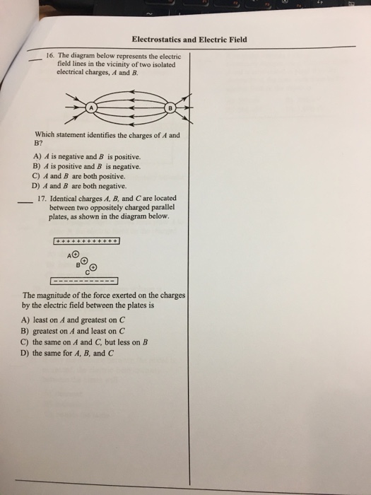 Solved The diagram below represents the electric field lines | Chegg.com
