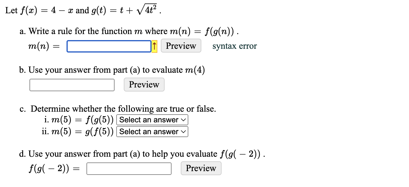 Solved F X 4−x And G T T 4t2 A Write A Rule For The