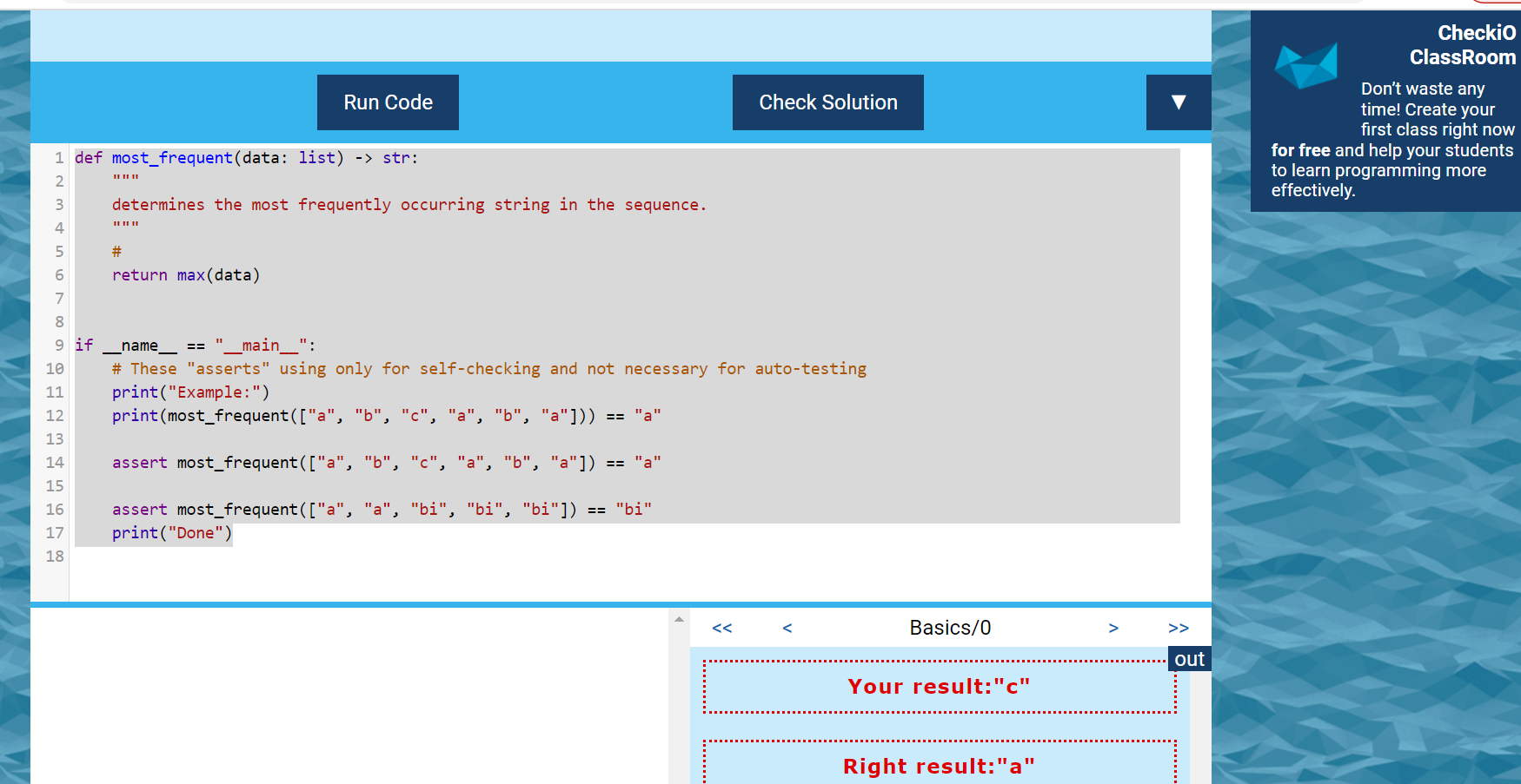 Solved Checkio ClassRoom Run Code Check Solution Don't waste | Chegg.com