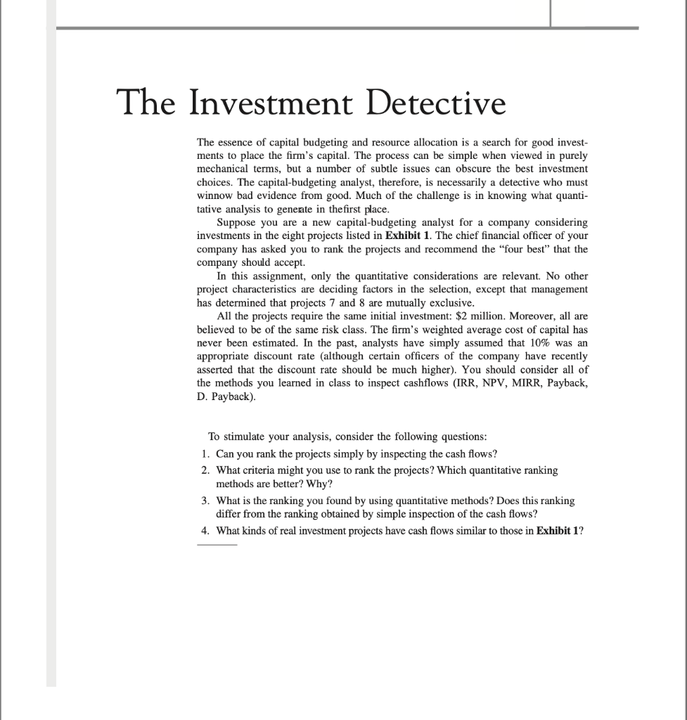 Solved The Investment Detective The essence of capital