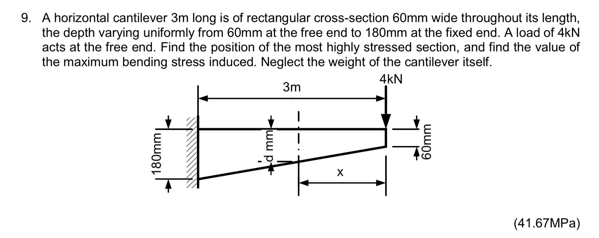 Solved 9. A horizontal cantilever 3 m long is of rectangular | Chegg.com