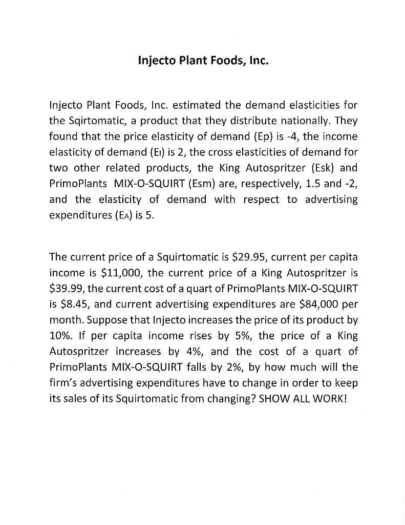 Solved Injecto Plant Foods, Inc. Injecto Plant Foods, Inc.