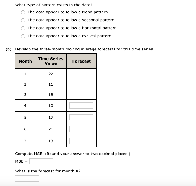 Solved Consider the following time series data. Month 1 2 3 | Chegg.com