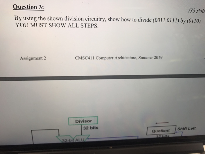 Solved Question 3: By using the shown division circuitry, | Chegg.com