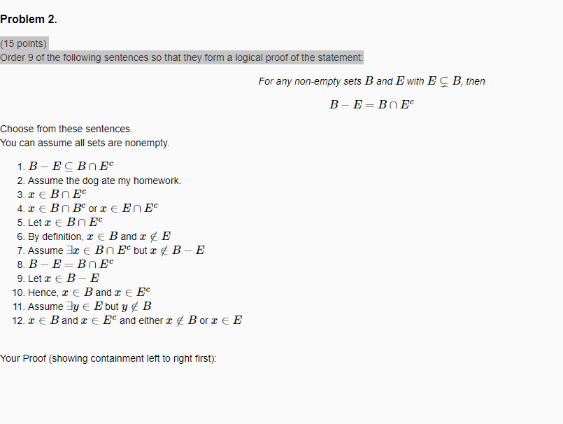 Solved Problem 2 15 Points Order 9 Of The Following Se Chegg Com