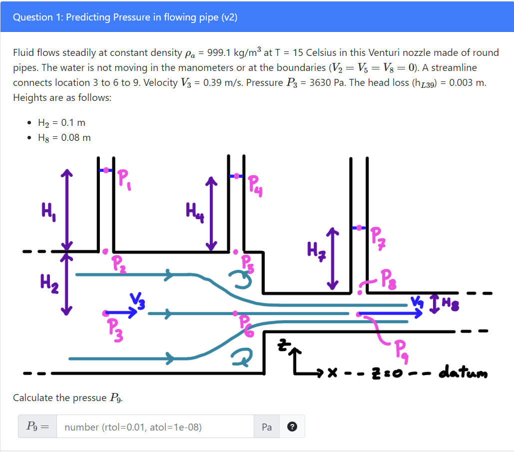 Solved Fluid Flows Steadily At Constant Density ρa=999.1 | Chegg.com