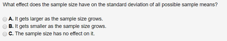 Solved What Effect Does The Sample Size Have On The Standard Chegg Solved What Effect Does The Sample Size Have On The Standard Chegg