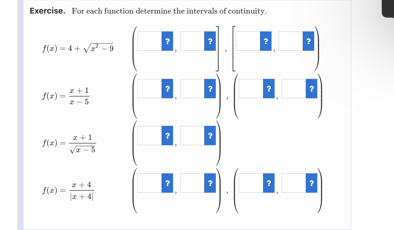 Solved Exercise. For each function determine the intervals | Chegg.com image.