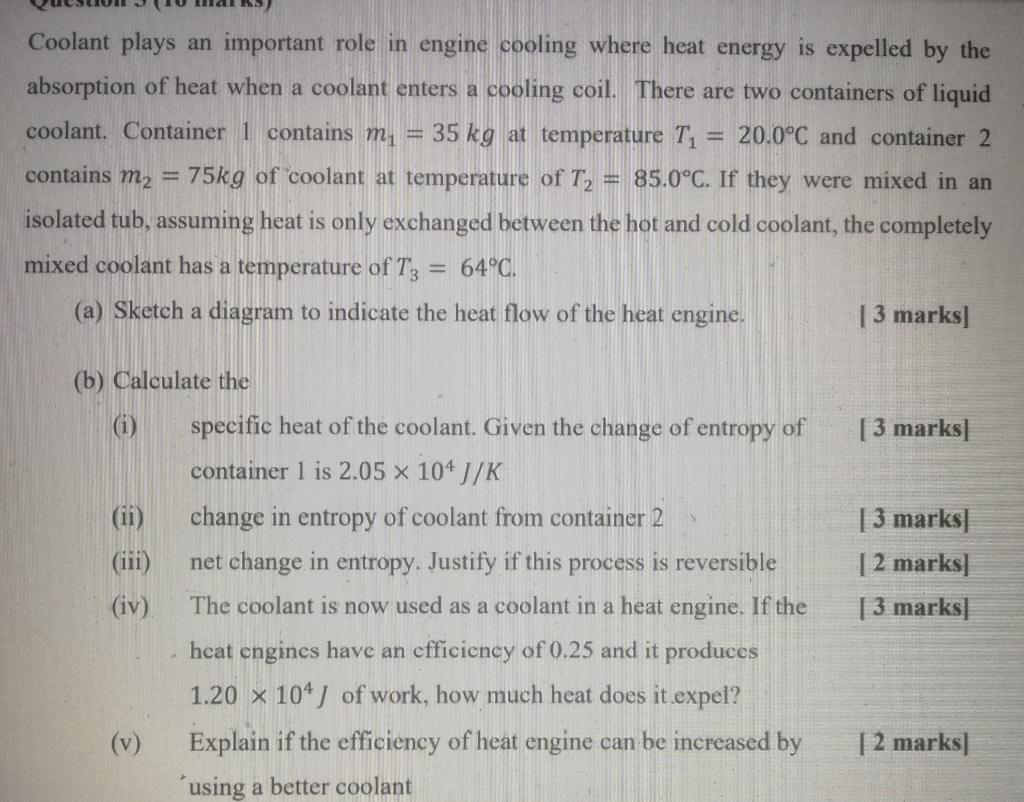 Solved Coolant Plays An Important Role In Engine Cooling | Chegg.com