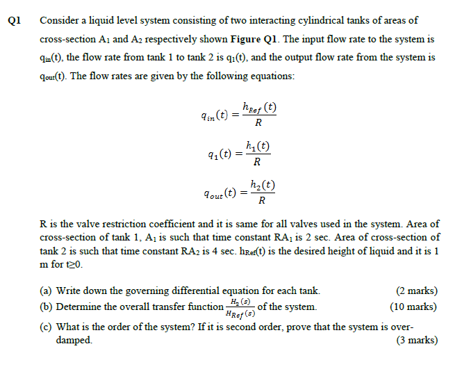 Solved Qi Consider a liquid level system consisting of two | Chegg.com