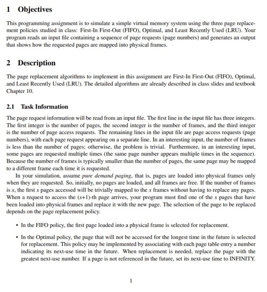 1 Objectives This programming assignment is to | Chegg.com