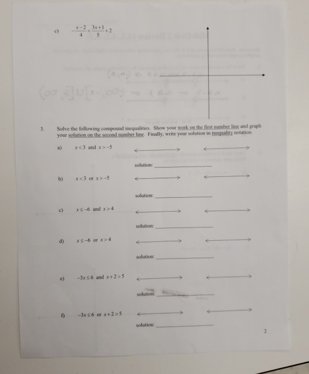 Solved Solve the following compound inequalities. Show your | Chegg.com