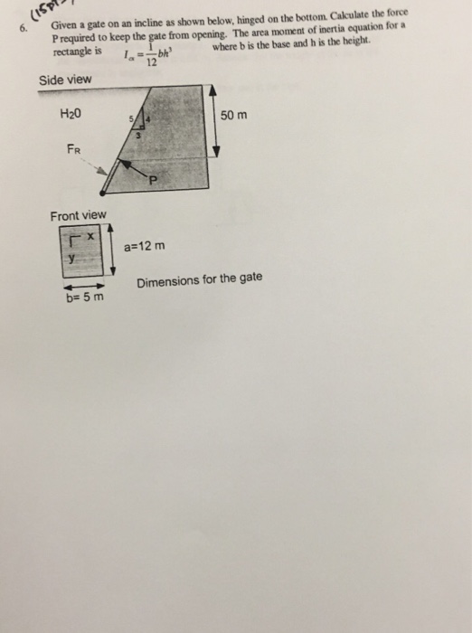 Solved 6. Given a gate on an incline as shown below, hinged | Chegg.com