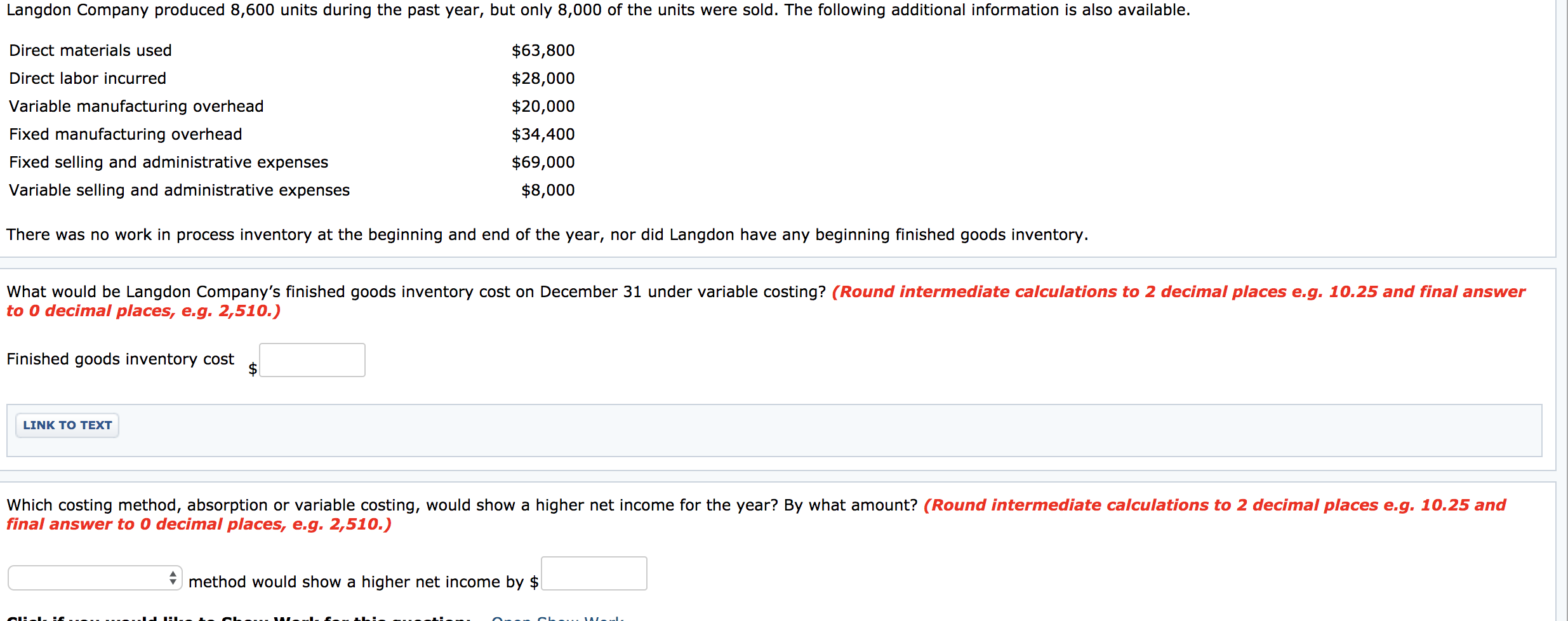 Solved Langdon Company produced 8,600 units during the past