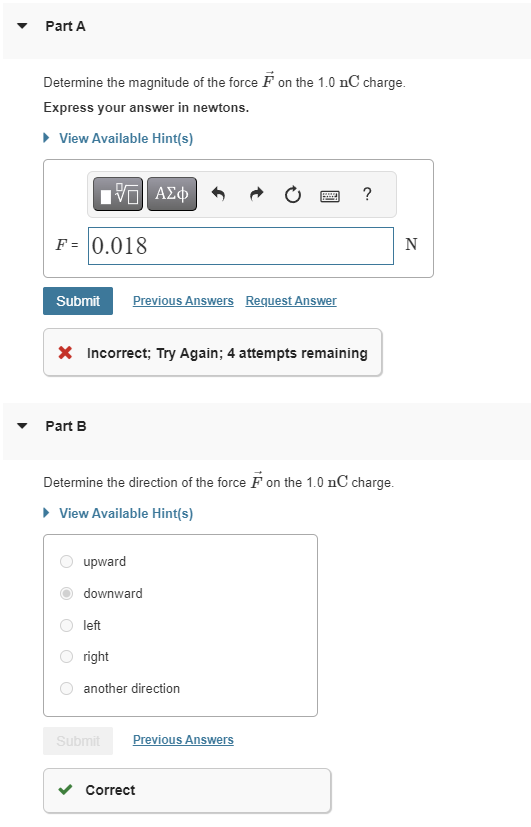 Solved Determine the magnitude of the force F on the 1.0nC | Chegg.com