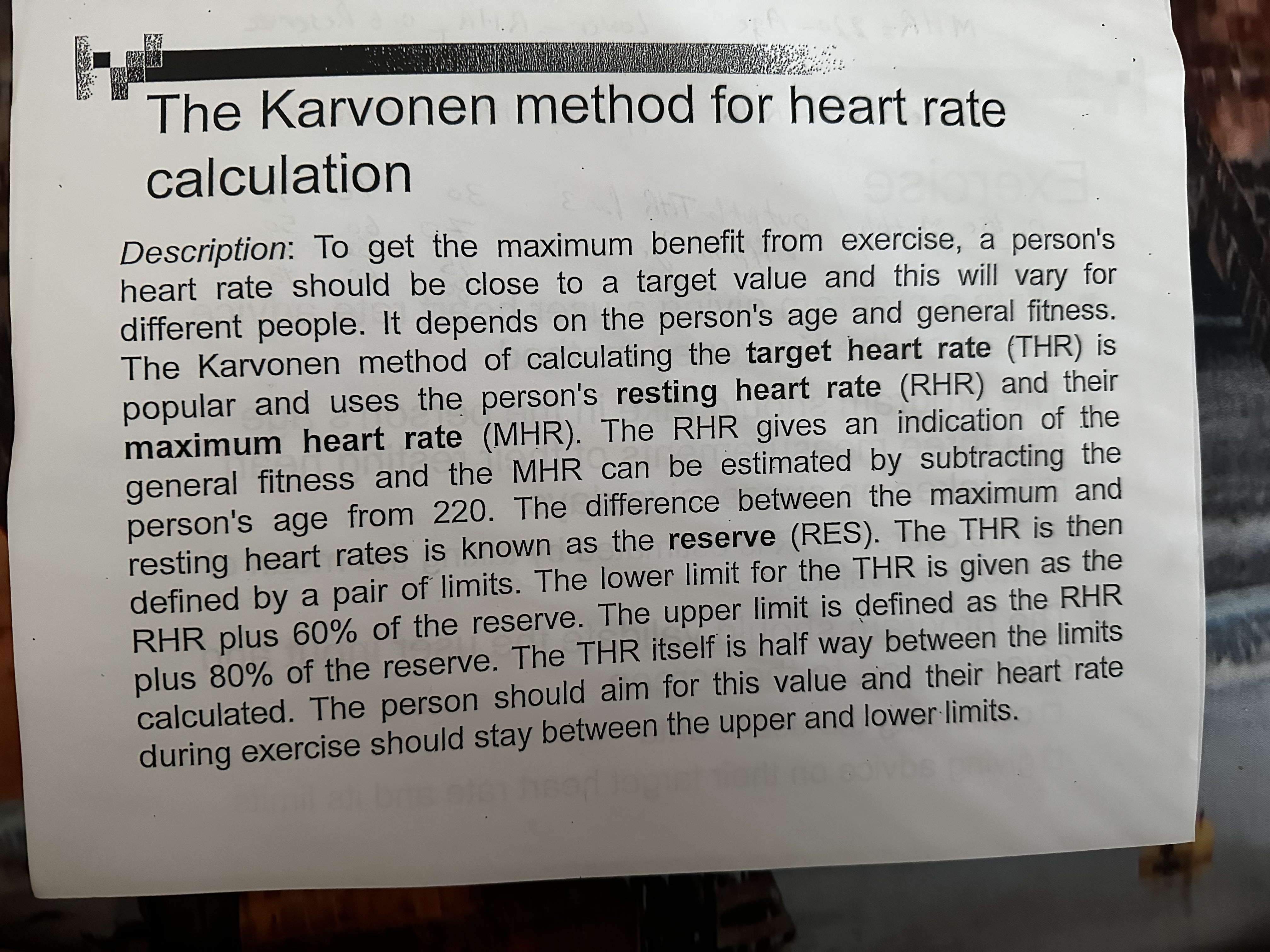 Solved The Karvonen method for heart rate calculation